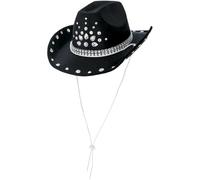 Smiffy's Chapeau de cowgirl 53047 adulte – strass, bijoux en argent – Noir