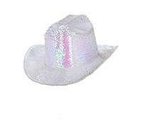 Smiffys Chapeau de luxe fever de cowgirl à paillettes, blanc iridescent Halloween