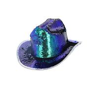 Smiffys Chapeau de luxe fever de cowgirl à paillettes, vert iridescent