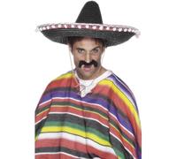 Smiffys Chapeau de paille sombrero, noir, avec pompon et cordon autour du cou Halloween