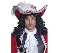 Smiffys Chapeau de pirate authentique, rouge, avec bordure argent et plume Halloween