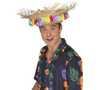 Smiffys Chapeau de plage, en paille, avec fleurs