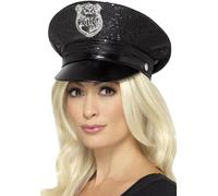 Smiffy's Chapeau de police à paillettes pour femme Noir