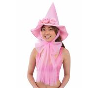 Smiffys Chapeau de sorcière rose à motif floral avec nœud en maille - Accessoire de déguisement d'Halloween pour filles et femmes - Jolie tenue de sorcière