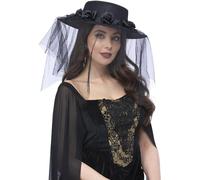 Smiffys Chapeau de veuve noire gothique, avec Roses & Voile Halloween