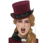 Smiffys Chapeau Deluxe vampiresse victorienne, Bordeaux, avec voile