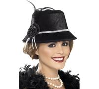 Smiffys Chapeau des années 20, noir, avec perles et fleurs