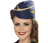 Smiffys Chapeau d'hôtesse de l'air, bleu, avec détails dorés Halloween