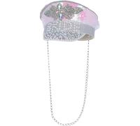 Smiffys Chapeau fever de capitaine de luxe à paillettes Pearl Bride, blanc, avec chaîne Halloween