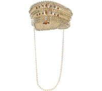 Smiffys Chapeau fever de capitaine de luxe clouté à paillettes,doré, avec chaîne