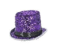 Smiffys Chapeau haut-de-forme fever de luxe en feutre avec paillettes, violet, Bord intérieur élastique et rebord clouté