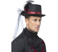 Smiffys - Chapeau haut-de-forme homme/femme unie SM1712 (Taille unique) (Noir/Rouge)