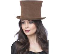 Smiffys Chapeau haut victorien de luxe, marron, Aspect daim Halloween