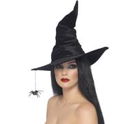 Chapeau sorcière noir avec araignée femme Halloween Taille Unique