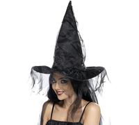 Smiffys Chapeau sorcières, Noir, avec tulle Halloween