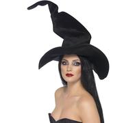 Chapeau Sorcière Noir Velours Femme Halloween Noir
