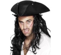 Smiffys Chapeau tricorne de pirate, noir, avec clous Halloween