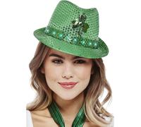 Smiffys - Chapeau Trilby lumineux pour homme/femme unie - Jour de la Saint Patrick SM1177 (Taille unique) (Vert)