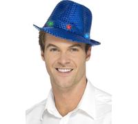 Smiffys - Chapeau Trilby lumineux pour homme/femme unie SM1528 (Taille unique) (Bleu)