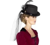 Smiffys Chapeau victorien de dames de luxe, Noir, Avec un bord intérieur élastique, plum