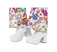 Smiffys Chaussures compensées homme années 70, blanc, talon de 7.6 cm