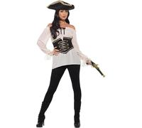 Smiffys Chemisier style pirate de luxe pour femmes, Ivoire, avec un serre-taille à lacets Halloween