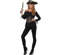 Smiffys Chemisier style pirate de luxe pour femmes, Noir, avec un serre-taille à lacets Halloween