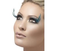 Smiffys Cils, noirs et verts, avec plumes, colle incluse