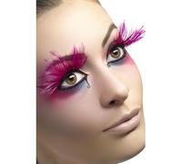 Smiffys Cils, roses, avec plume, colle incluse
