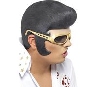 Smiffys Coiffe Elvis, Noir, Avec cheveux et lunettes dorées
