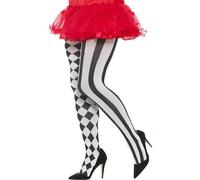 Femmes Harlequin Collants Déguisement Blanc/Noir Clown Ou Bouffon Par Smiffys