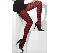 Smiffys Collants Opaques, rouge et noir, rayés Halloween, Carnaval