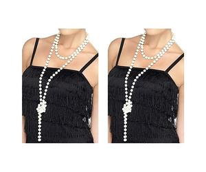 Smiffy's Collier de perles, 180cm / 71in de long perle blanche (Lot de 2)