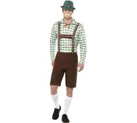 Smiffys Costume bavarois alpin, Vert et marron, Avec chemise et Lederhosen