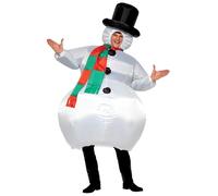 Smiffys Costume bonhomme de neige gonflable, Blanc, avec combinaison, chapeau, foulard et ventilateur automatique