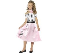 Smiffys Costume caniche années 50 pour fille, rose, avec robe, cravate et ceinture Halloween