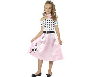 Smiffys Costume caniche années 50 pour fille, rose, avec robe, cravate et ceinture Halloween