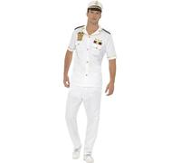 Smiffys Costume capitaine, blanc, avec haut, pantalon et chapeau Halloween, Carnaval