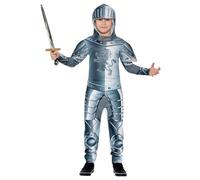 Smiffys Costume chevalier en armure Deluxe, Gris, avec combinaison-pantalon et coiffe, impression numérique Halloween, Carnaval