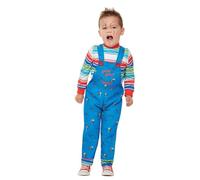 Smiffys Costume Chucky bleu pour enfants, salopette et haut sous licence officielle, salopette bleue emblématique et haut rayé, idéal pour Halloween et déguisement familial assorti