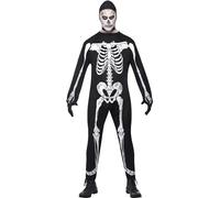 Smiffys Costume combinaison-pantalon de squelette, Noir, avec capuche & gants, XL