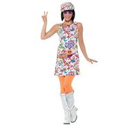 Smiffy's - Costume femme années 60 - multicolore, robe et chapeau - Halloween