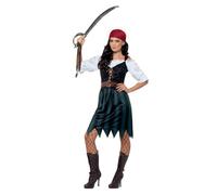Smiffys Costume corsaire, Bleu, avec chemise, faux gilet, jupe, ceinture et bandana Halloween, Carnaval