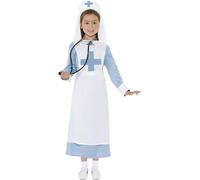 Smiffy's Costume d'infirmière 1re Guerre mondiale Bleu, robe, faux tablier, coiffe – Halloween