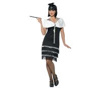 Smiffys Costume dames des années 1920, noir, avec robe, bandeau et tole en fourrure