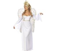 Smiffys Costume d'ange, Blanc, avec robe, couronne et ailes