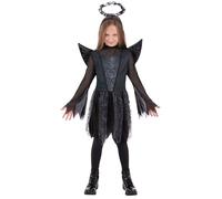 Smiffys Costume d'ange noir pour filles - Robe d'ange déchu avec ailes et auréole - Costume gothique pour enfants - Costume de fée démon pour enfants - 10 à 12 ans