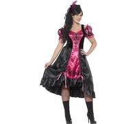 Smiffys Costume danseuse saloon, grande taille, Rose, avec robe et barrette à plumes