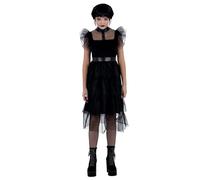 Smiffys Costume de bal gothique pour enfants avec volants en maille, déguisement pour Halloween, déguisement d'écolière gothique