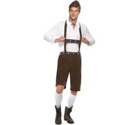 Smiffys Costume de bavarois, marron, short lederhosen avec brassards, haut et chapeau Halloween, Carnaval